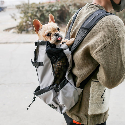 Portable Double-Shoulder Pet Carrier Backpack – Breathable Polyester Travel Bag for Small to Large Dogs (Sizes S–XL)
