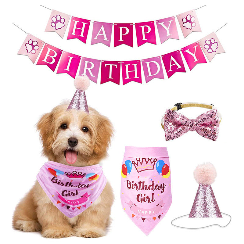 Cute Pet Birthday Party Scarf – Pull Flag, Bib, Hat & Bow Tie Set, One Size Fits All