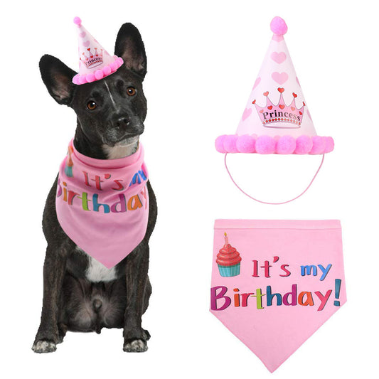 Dog Birthday Hat – Cute Pet Crown Hat with Soft Polyester Cotton Saliva Towel