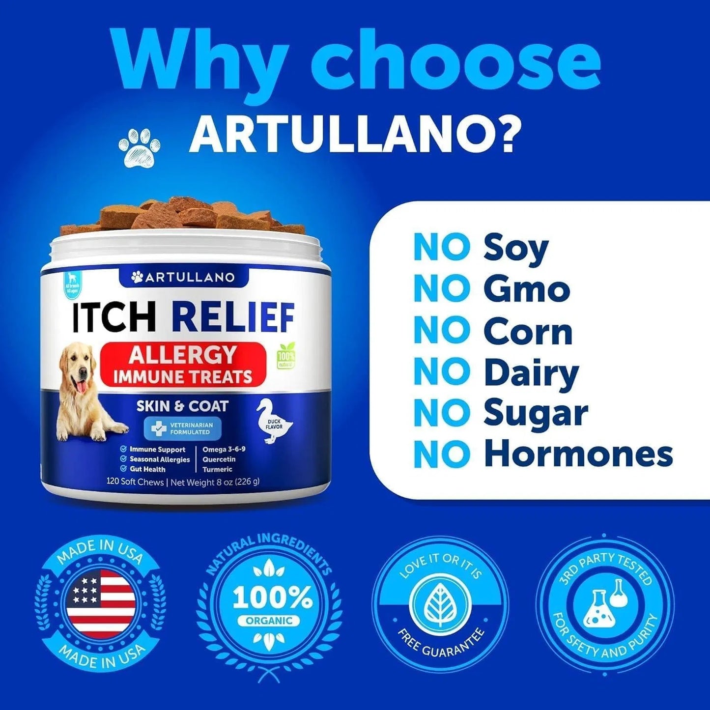 Artullano Allergy Relief Chews for Dogs – 120 Soft Treats