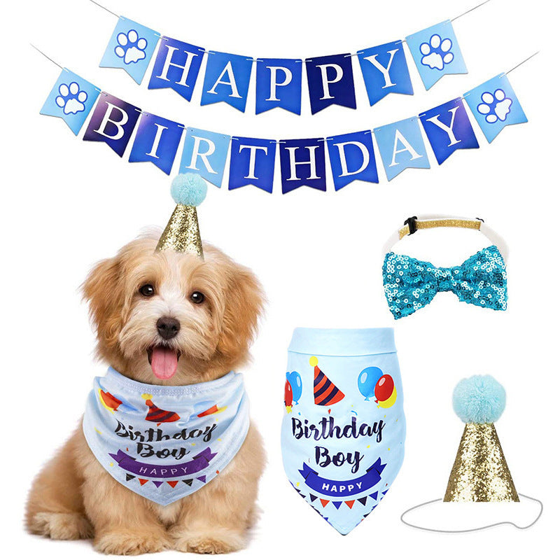 Cute Pet Birthday Party Scarf – Pull Flag, Bib, Hat & Bow Tie Set, One Size Fits All