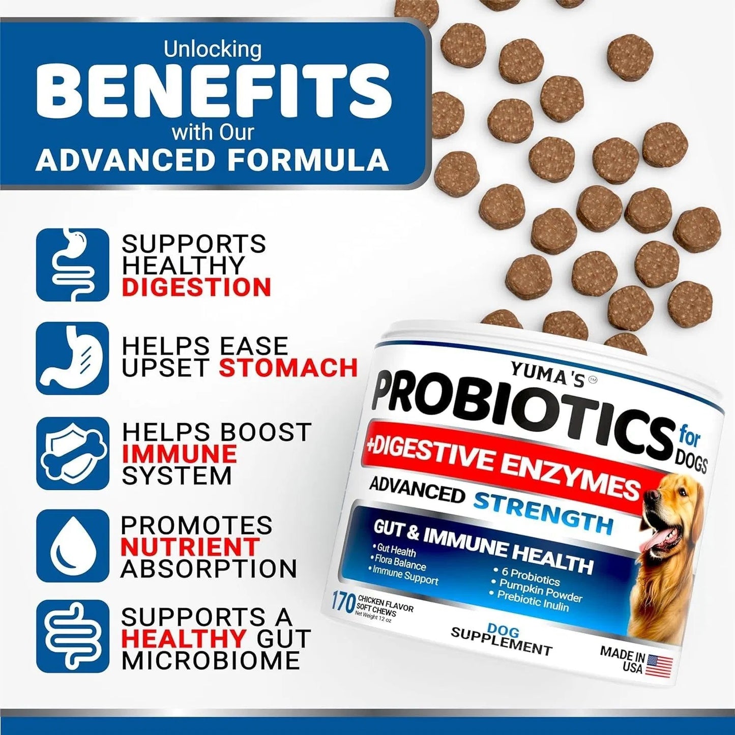 Yuma’s Probiotic & Enzyme Chews for Dogs – 2 Pack (340 Treats)
