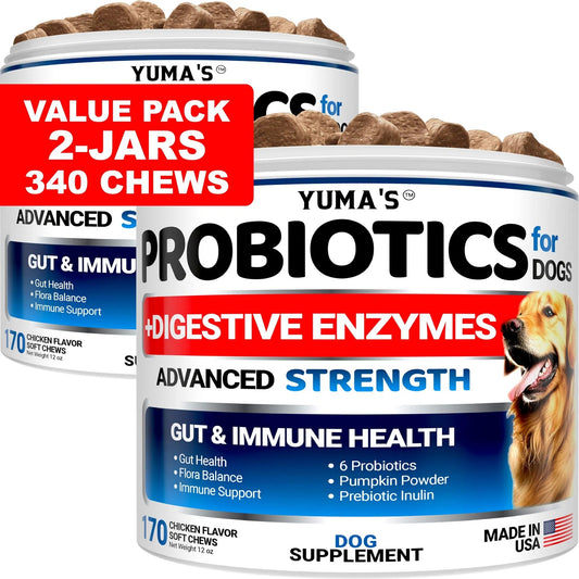 Yuma’s Probiotic & Enzyme Chews for Dogs – 2 Pack (340 Treats)