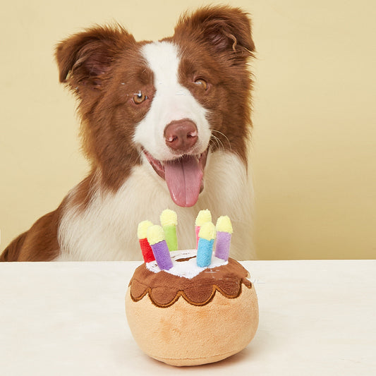 Plush Birthday Cake Toy with Candle – Soft Pet Gift for Celebrations