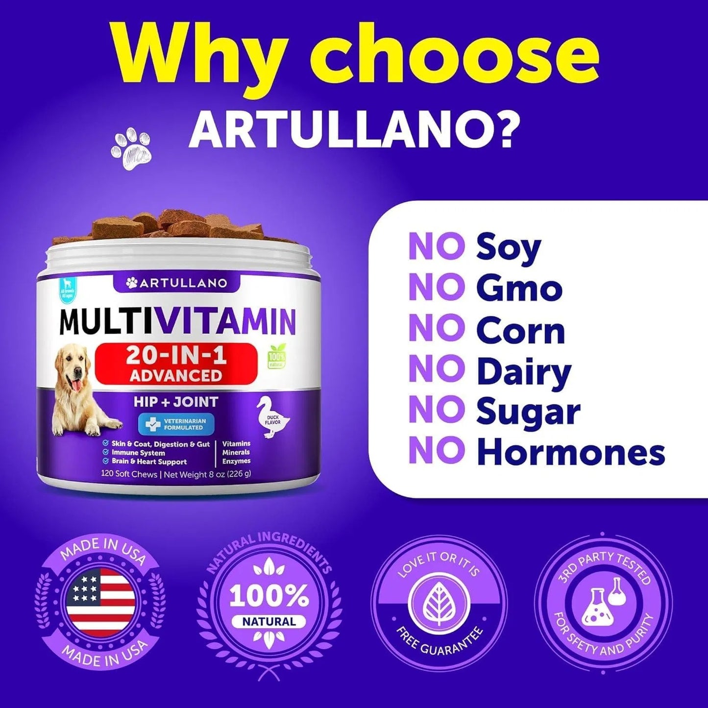 Artullano 20-in-1 Multivitamin Chews for Dogs – 120 Tablets